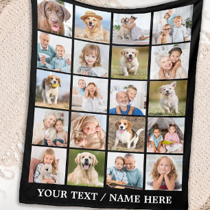 Custom Photo Collage 20 Picture Personalised Black Fleece Blanket