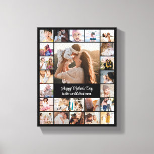 Custom Photo Collage 24 Pictures 8x10 16x20 Black Canvas Print