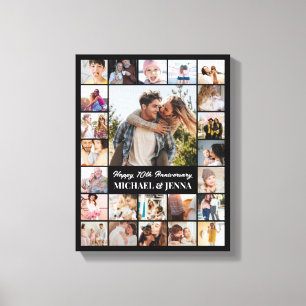 Custom Photo Collage 24 Pictures Grid 11x14 Black Canvas Print