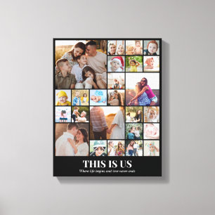 Custom Photo Collage 25 Pictures Grid 11x14 Black Canvas Print