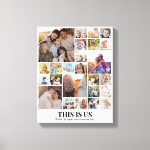 Custom Photo Collage 25 Pictures Grid 11x14 White Canvas Print