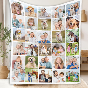 Custom Photo Collage 30 Family Friends Pets Dog  Fleece Blanket