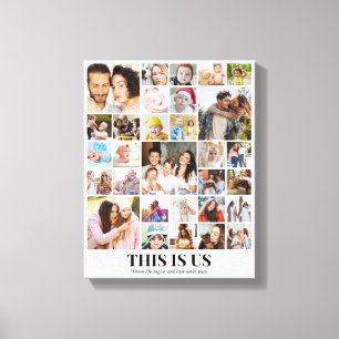 Custom Photo Collage 30 Pictures Grid 11x14 White Canvas Print