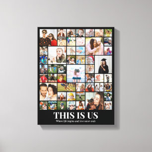 Custom Photo Collage 50 Pictures Grid 11x14 Black Canvas Print
