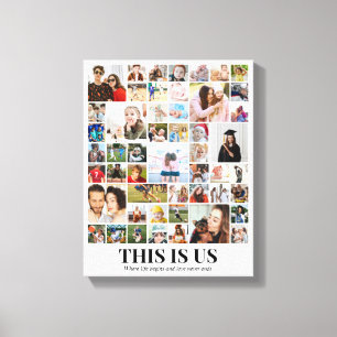 Custom Photo Collage 50 Pictures Grid 11x14 White Canvas Print