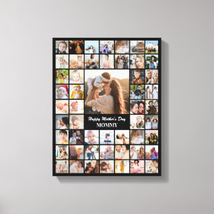 Custom Photo Collage 52 Pictures Grid 11x14 Black Canvas Print