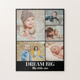Custom Photo Collage 5 Pictures 11x14 Black Jigsaw Puzzle