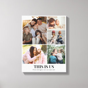 Custom Photo Collage 5 Pictures Grid 11x14 White Canvas Print