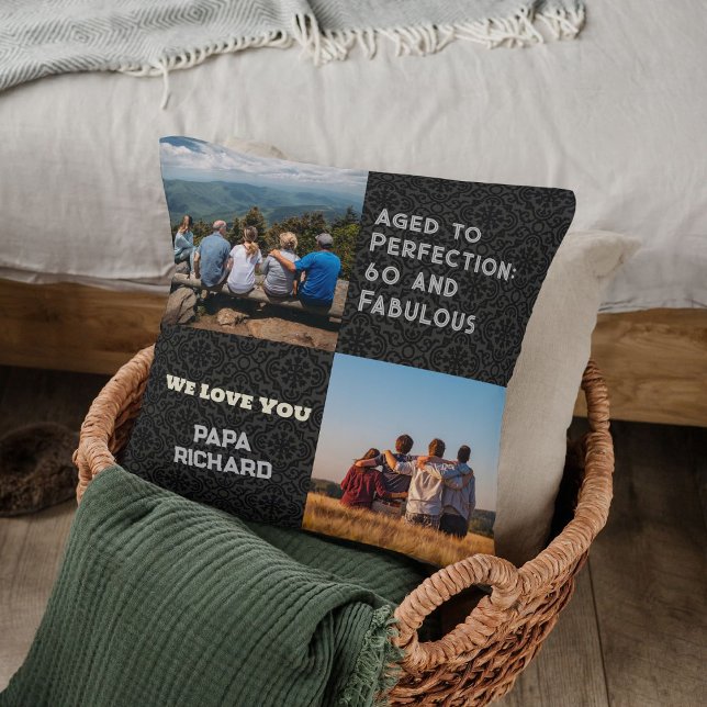 Custom Photo Collage 60th Birthday Gifts for Men Cushion (60th Birthday Gifts for Men)