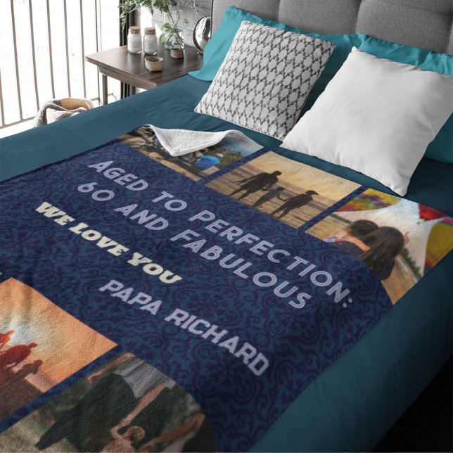 Custom Photo Collage 60th Birthday Gifts for Men Sherpa Blanket (60th Birthday Gifts for Men)