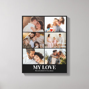 Custom Photo Collage 6 Pictures Grid 11x14 Black Canvas Print