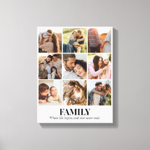 Custom Photo Collage 9 Pictures Grid 11x14 White Canvas Print