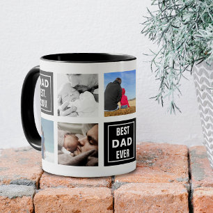 Custom Photo Collage and Dad Text Squares Two-Tone Coffee Mug