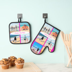 Custom Photo Collage and Text Personalised Your Oven Mitt & Pot Holder Set