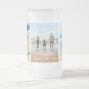 Custom Photo Collage and Text Your Own Design Frosted Glass Beer Mug