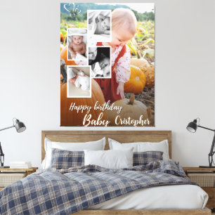 Custom Photo Collage Baby Birthday Name  Canvas Print