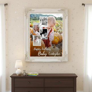 Custom Photo Collage Baby Birthday Name Poster