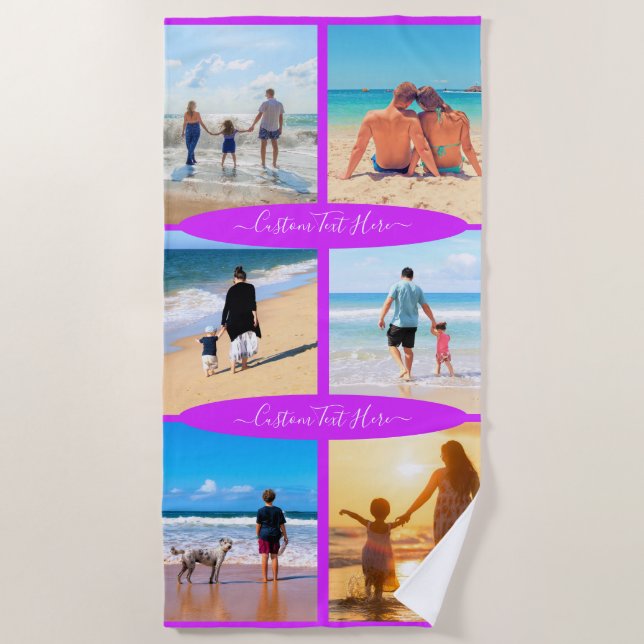Custom Photo Collage Beach Towel Your Photos Text (Front)