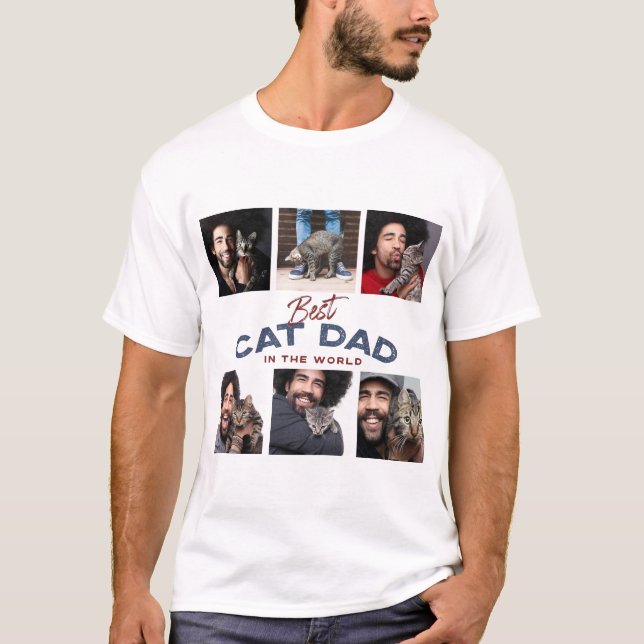 Custom Photo Collage Best Cat Dad in the World T-Shirt (Front)