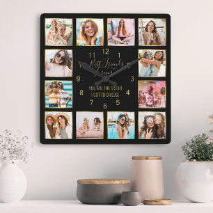 Custom Photo Collage Best Friends Forever Quote Square Wall Clock