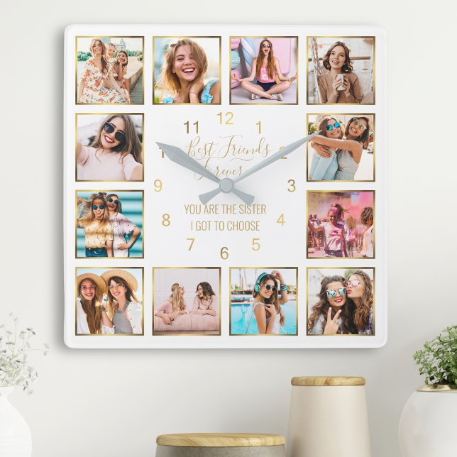 Custom Photo Collage Best Friends Forever Quote Square Wall Clock (Creator Uploaded)