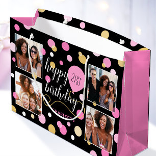Custom Photo Collage Birthday Pink Large Gift Bag