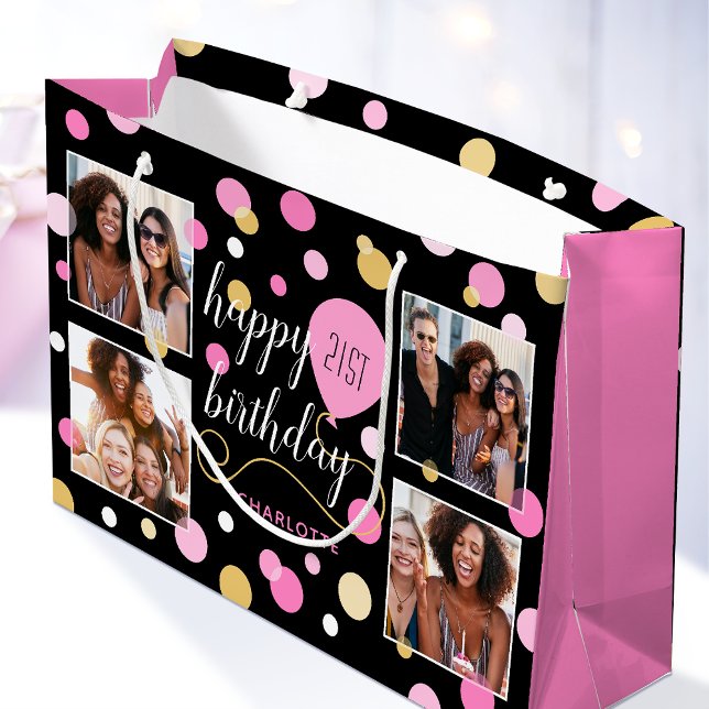 Custom Photo Collage Birthday Pink Large Gift Bag (Creator Uploaded)
