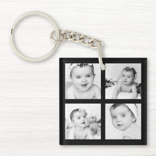 Custom Photo Collage Black 4 Images Key Ring