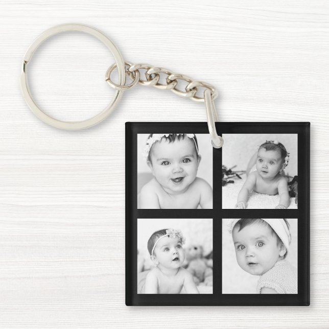 Custom Photo Collage Black 4 Images Key Ring (Creator Uploaded)