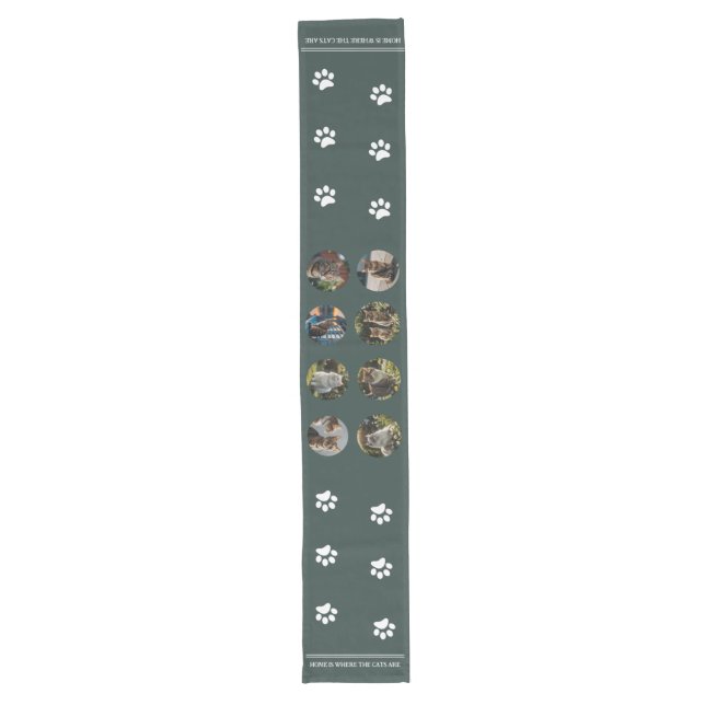 Custom Photo Collage Cats green Long Table Runner (Front)