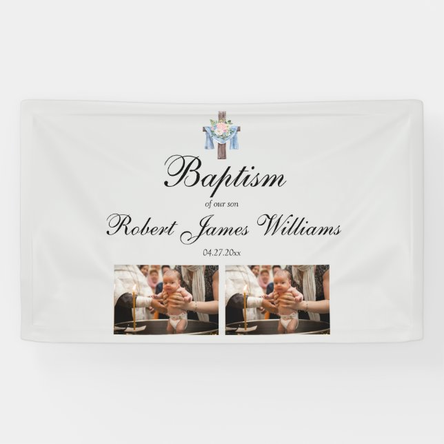 Custom Photo Collage Christening Baptism Backdrop Banner (Horizontal)