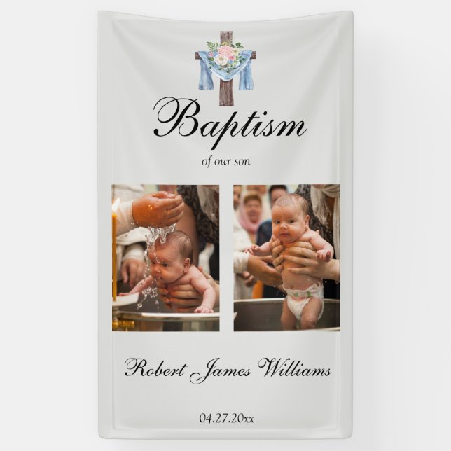 Custom Photo Collage Christening Baptism Backdrop Banner (Vertical)