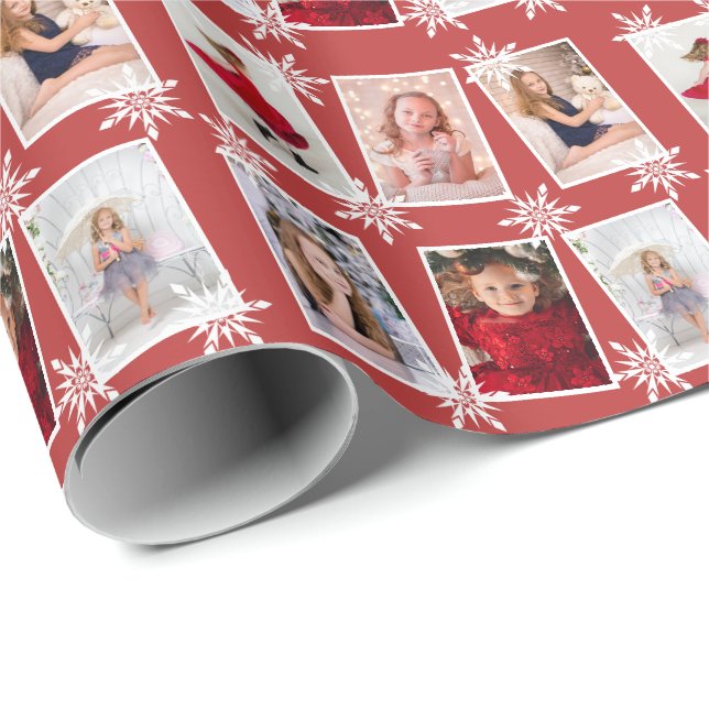 Custom Photo Collage Christmas Snowflakes  Wrapping Paper (Roll Corner)