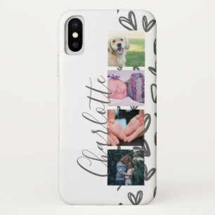 Custom Photo Collage Customisable Grey Hearts iPhone X Case