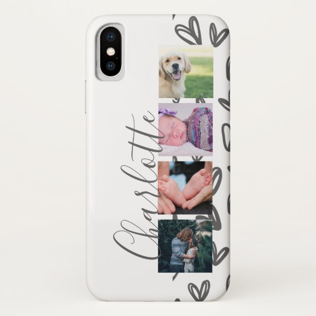 Custom Photo Collage Customisable Grey Hearts Case-Mate iPhone Case (Back)