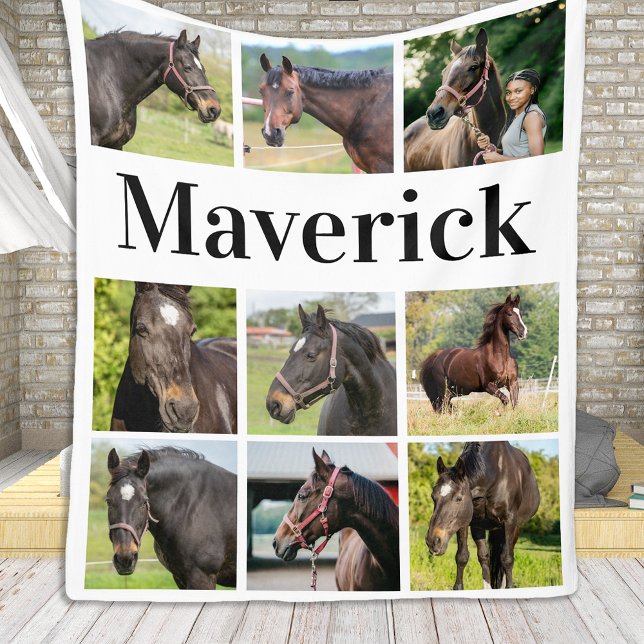 Custom Photo Collage Cute Personalised Horse Lover Fleece Blanket (Creator Uploaded)