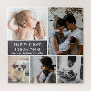Custom Photo Collage Dad Happy First Christmas Jigsaw Puzzle