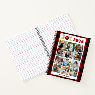 Custom Photo Collage Dog Lover Red Buffalo Plaid Notebook