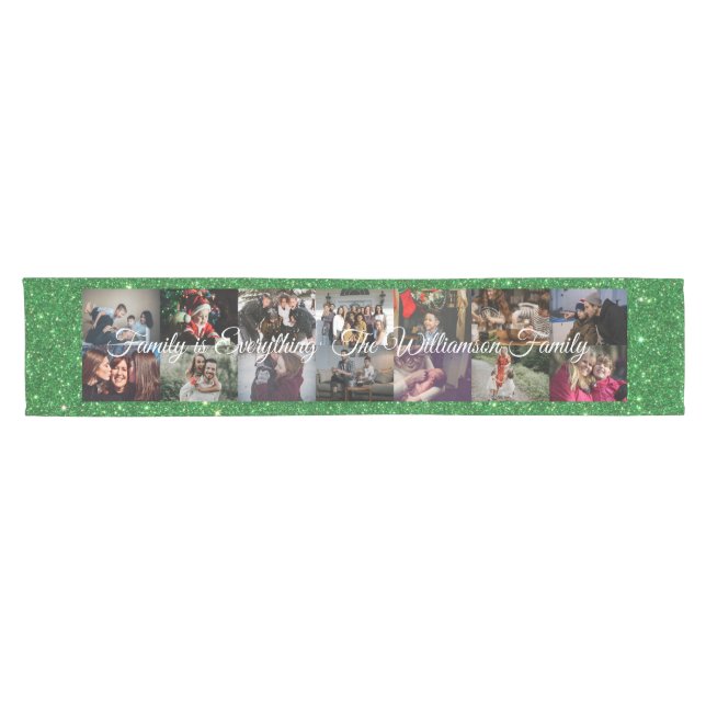 Custom Photo Collage Family Name 14 Family photos  Short Table Runner (Horizontal)