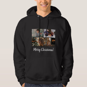 Custom Photo Collage Family Script Merry Christmas Hoodie