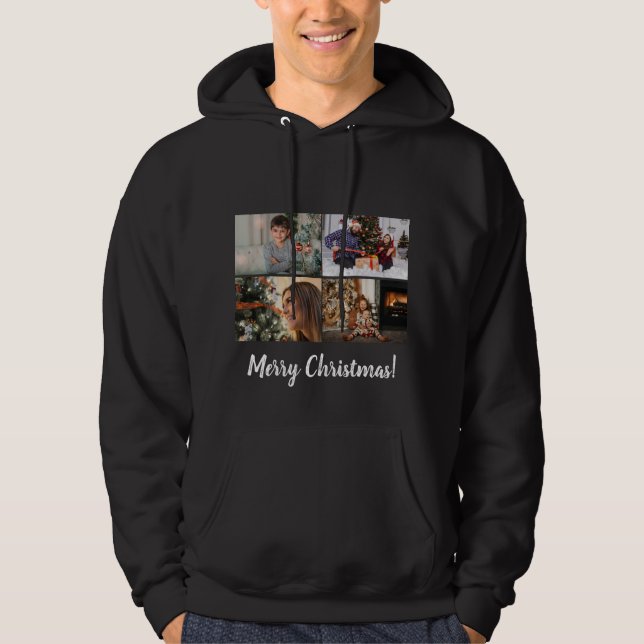 Custom Photo Collage Family Script Merry Christmas Hoodie (Front)