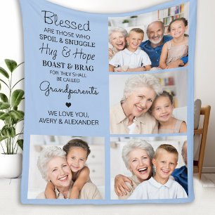 Custom Photo Collage Grandparents Fleece Blanket