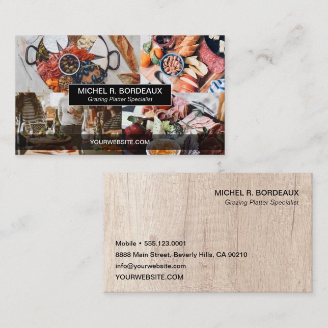 Custom Photo collage Grazing Platter Catering Business Card (Front/Back)