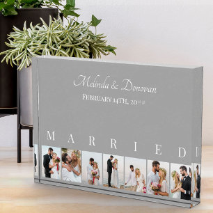 Custom Photo Collage Grey 7 Picture Wedding Block