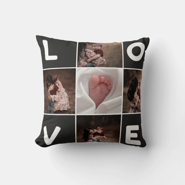 Custom Photo Collage LOVE Pillow - Personalised  (Front)
