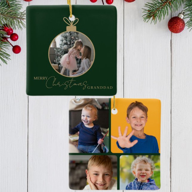 custom photo collage Merry Christmas bauble Ceramic Ornament (Creator Uploaded)