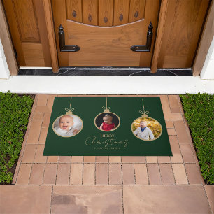 custom photo collage Merry Christmas bauble Doormat