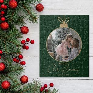 custom photo collage Merry Christmas bauble Jigsaw Puzzle