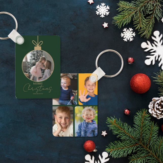 custom photo collage Merry Christmas bauble Key Ring (Creator Uploaded)