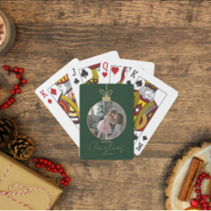custom photo collage Merry Christmas bauble Playing Cards